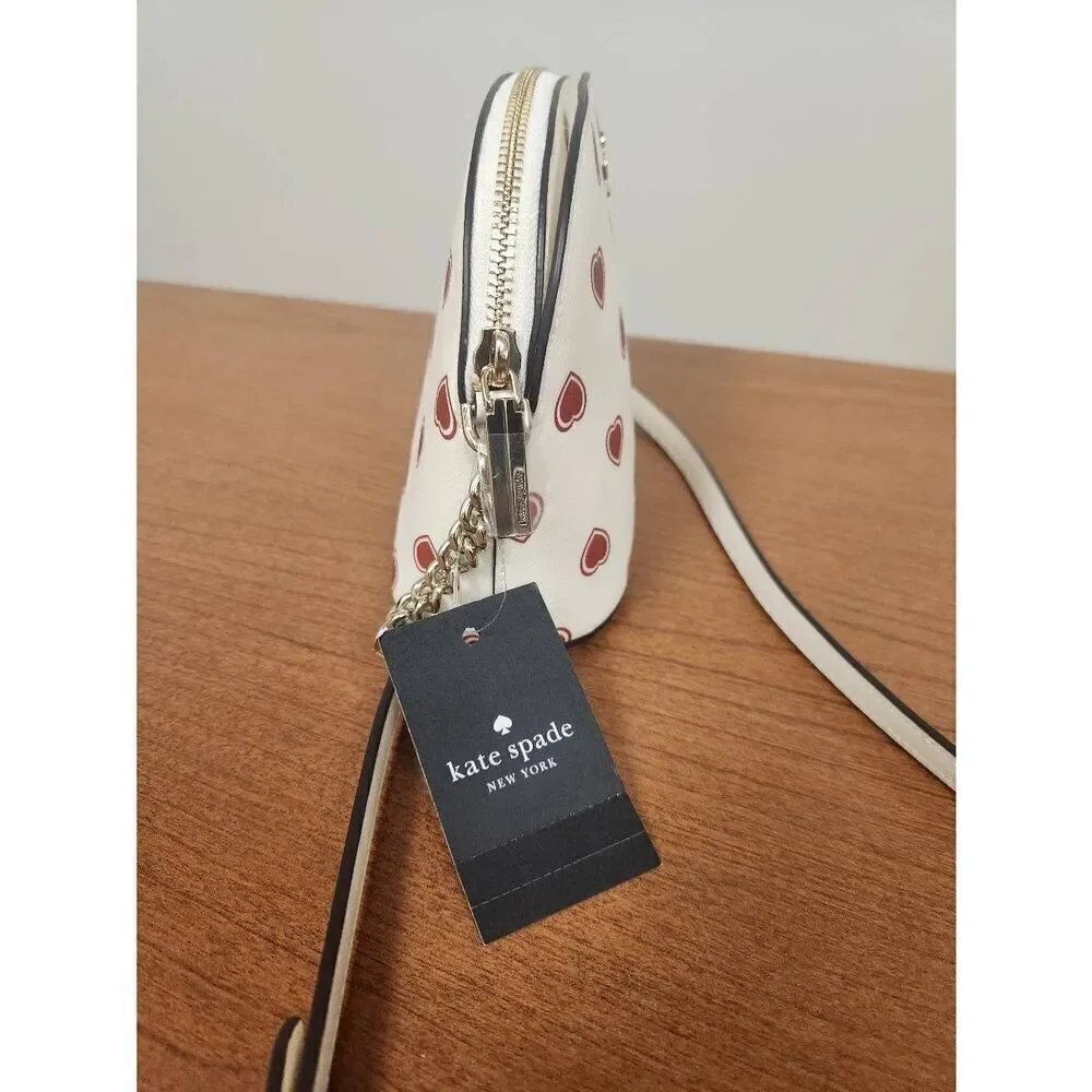 NWT Kate Spade Heart- Double Zip Crossbody- Milk Glass and red hearts (R)